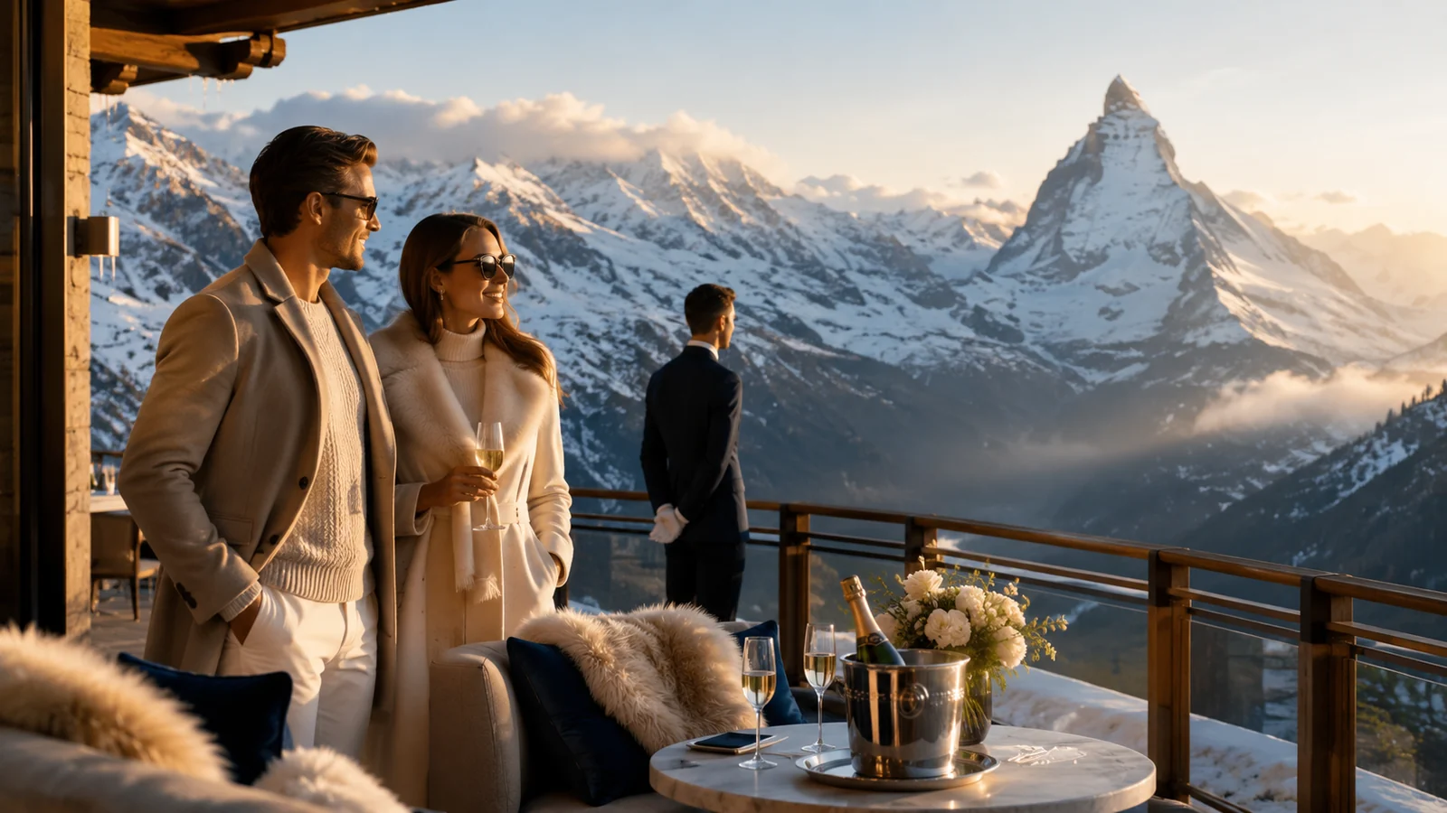 Luxuriöse private Schweizreise mit Alpenpanorama, See und kaltem Goldlicht